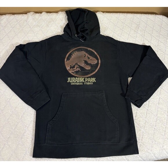 Vintage Universal Studios Jurassic Park Ride Embroidered Black Hoodie Size Small - Picture 1 of 13